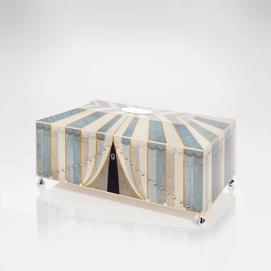 Linley Circus Jewellery Box Blue - Luxury Wooden Gift Engraved