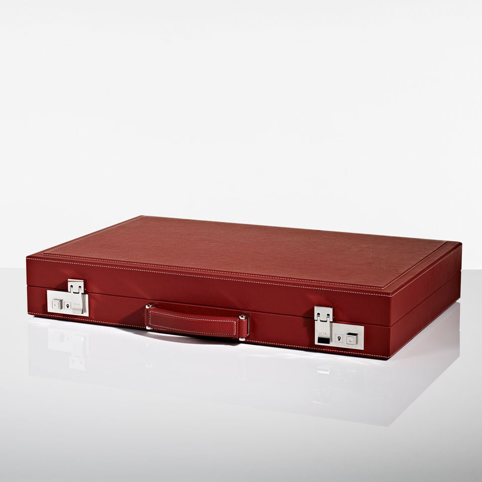 Linley Mayfair Backgammon Game Red Leather - Closed Box
