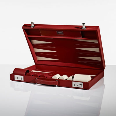 Linley Mayfair Backgammon Game Red Leather - Open Box