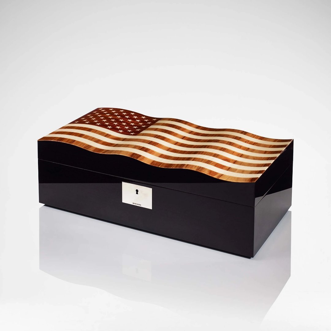 Linley Stars & Stripes Wavy Flag Keepsake Box - Luxury Wooden Engraved